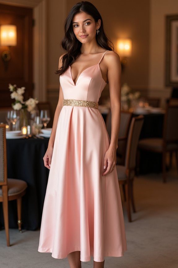 blush dress with gold accents
