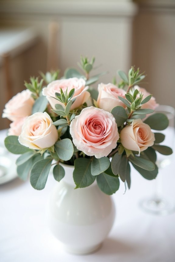 blush floral arrangements with greenery