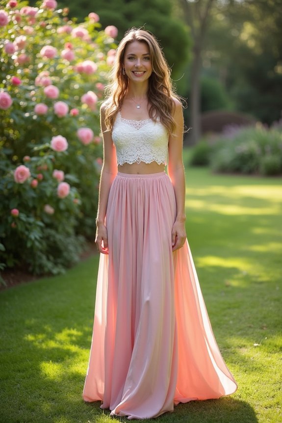 blush skirt fitted top elegance