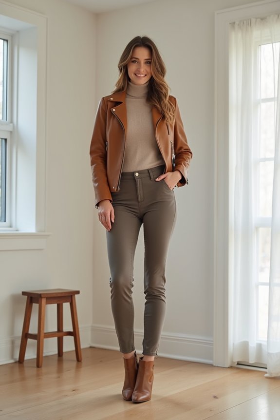 casual leather and neutrals ensemble