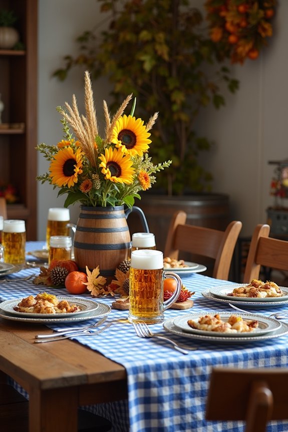 checkered tablecloths and centerpieces