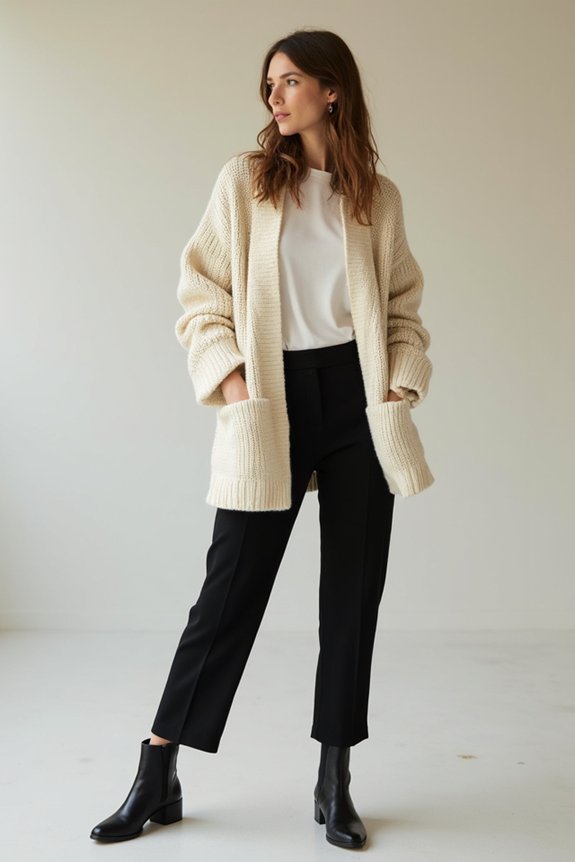 chunky cardigan slim pants