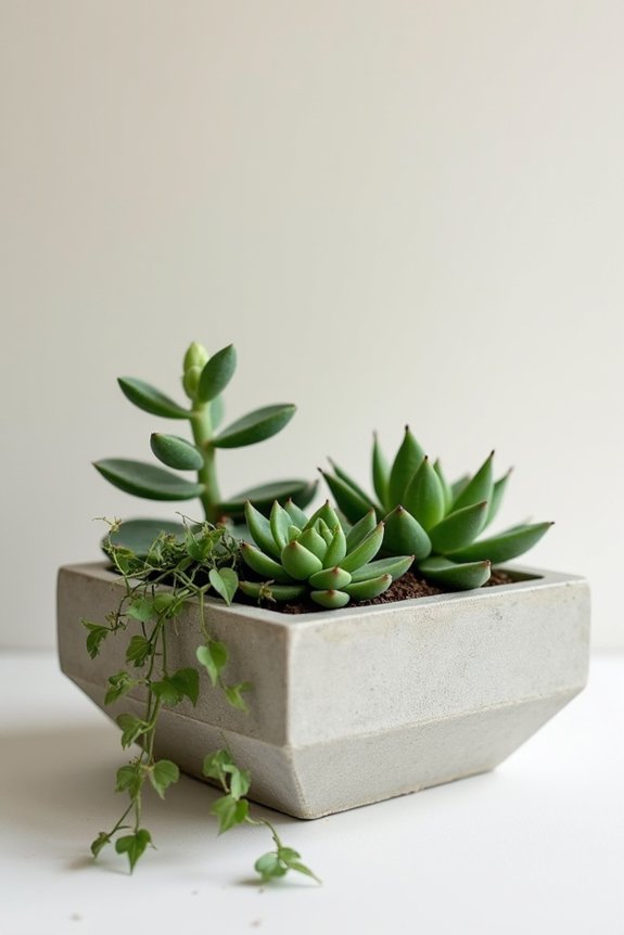 concrete and greenery centerpieces