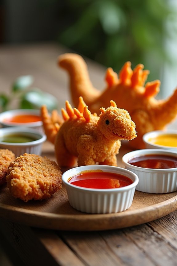 dino nuggets with sauces