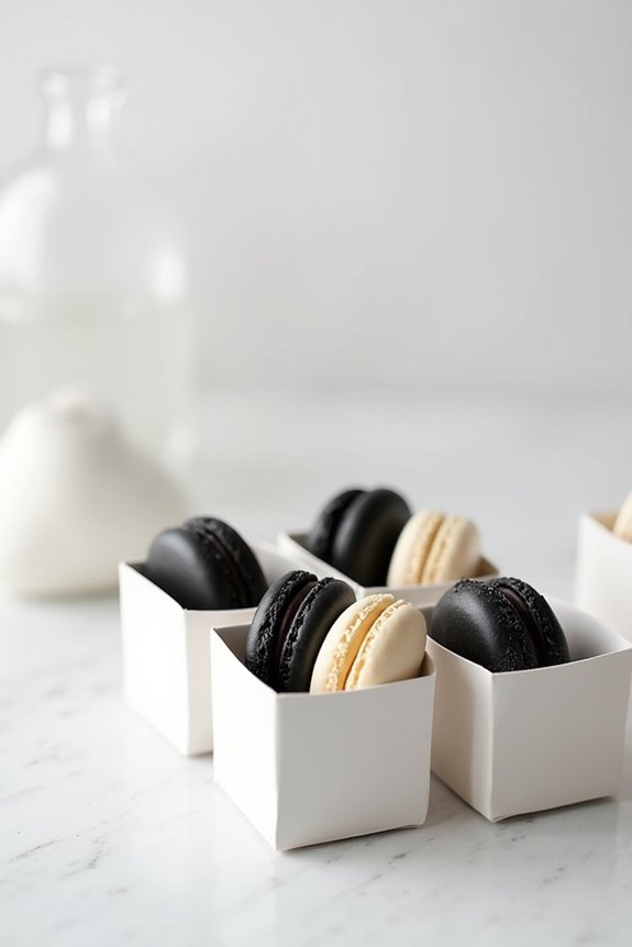 elegant black and white macarons