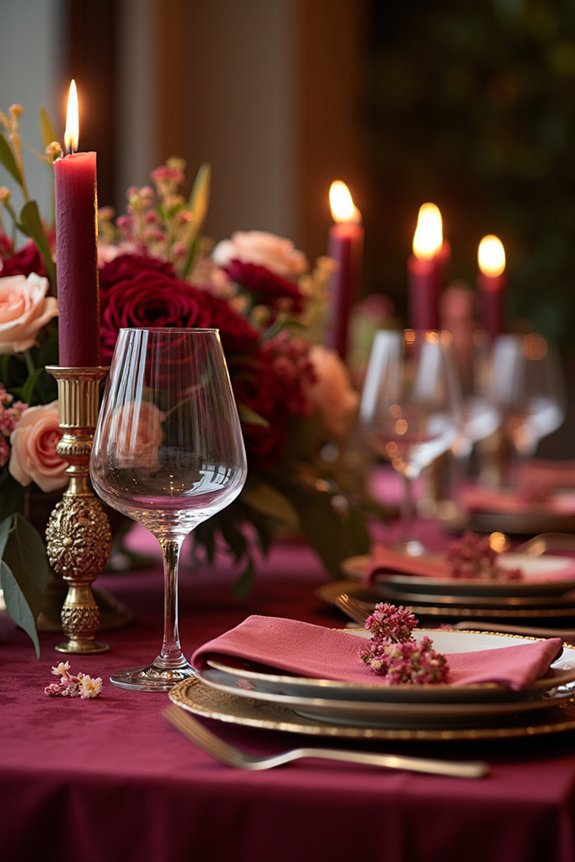 elegant burgundy dinner styling