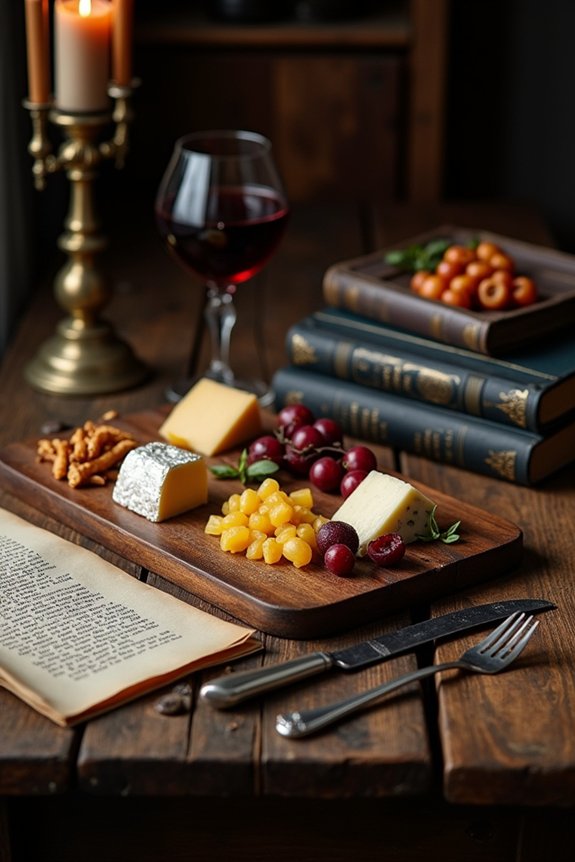 elegant dark academia charcuterie