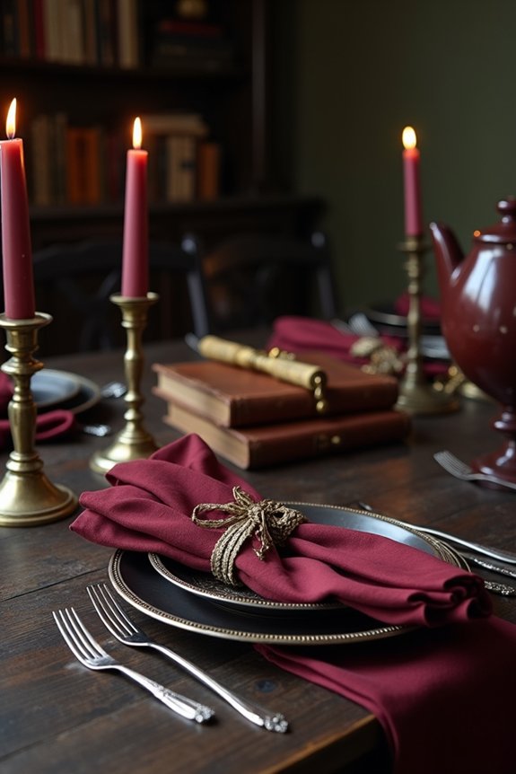 elegant dark academia tablescape