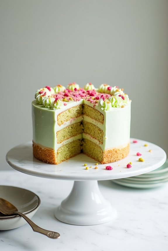elegant pistachio rose cake