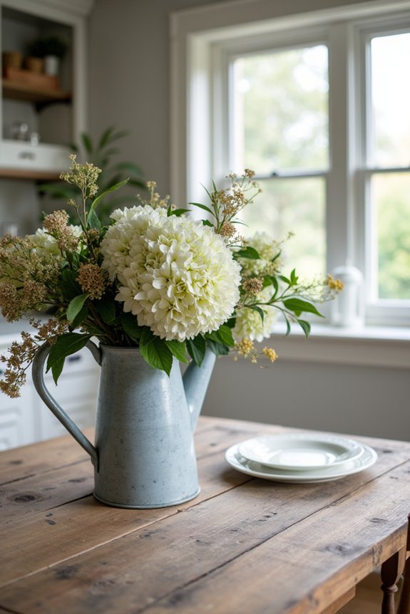 galvanized containers with blooms