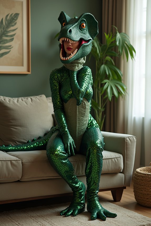 glamorous dinosaur costume transformation