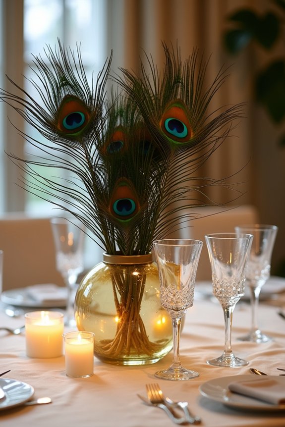 gold lam feather centerpiece