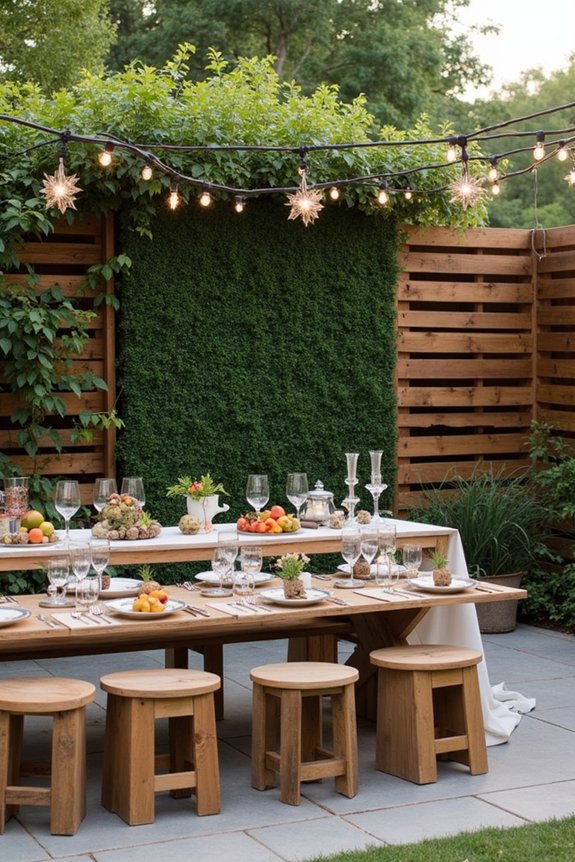 greenery wall with wood