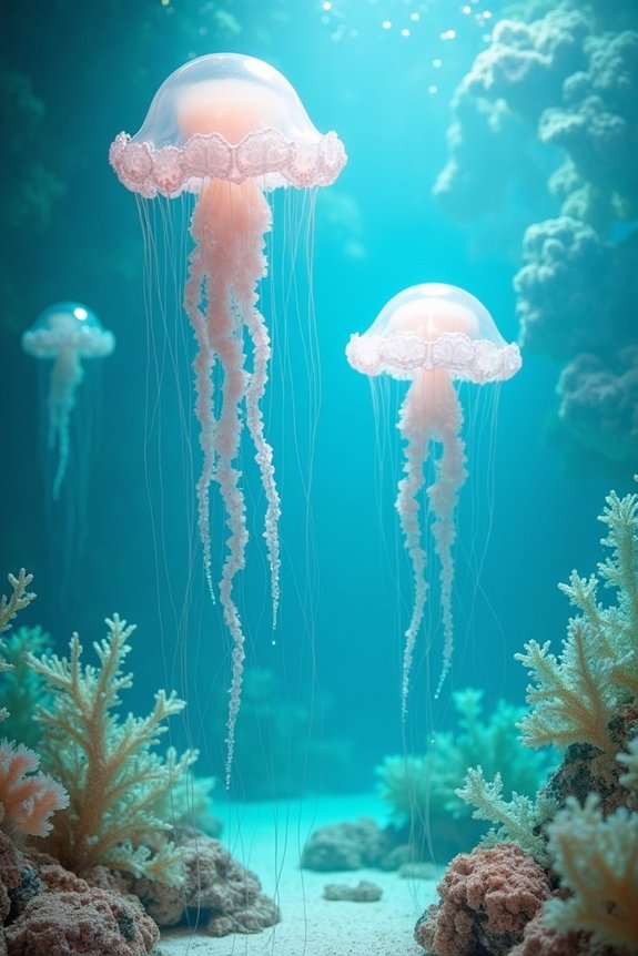 hanging jellyfish and coral