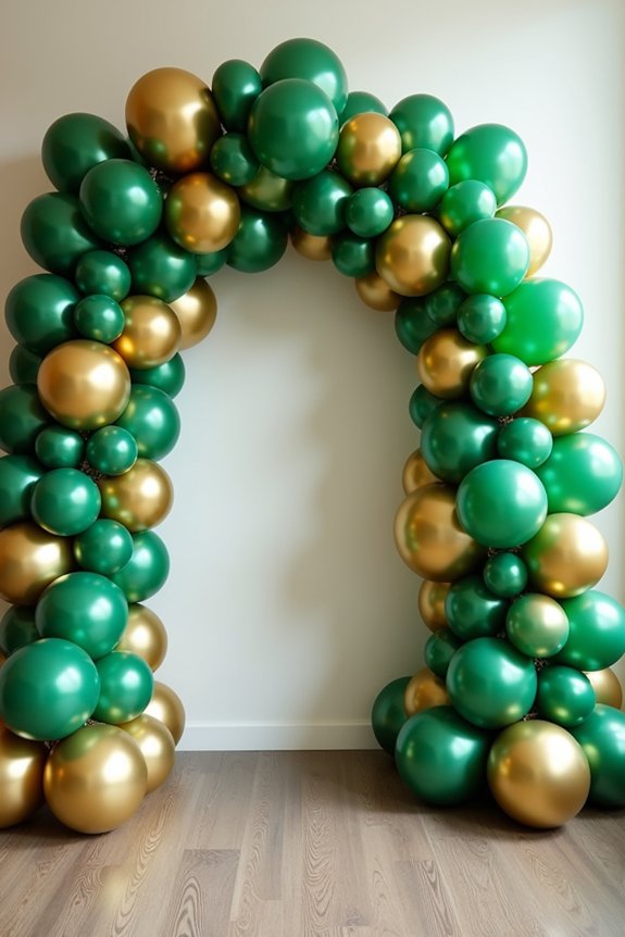 luxe green gold balloon arch