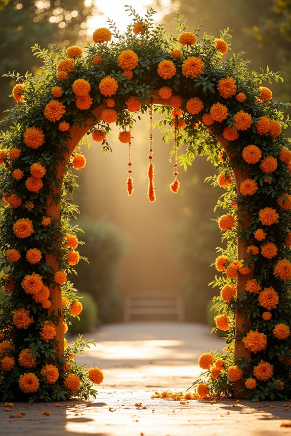 marigold and greenery archway
