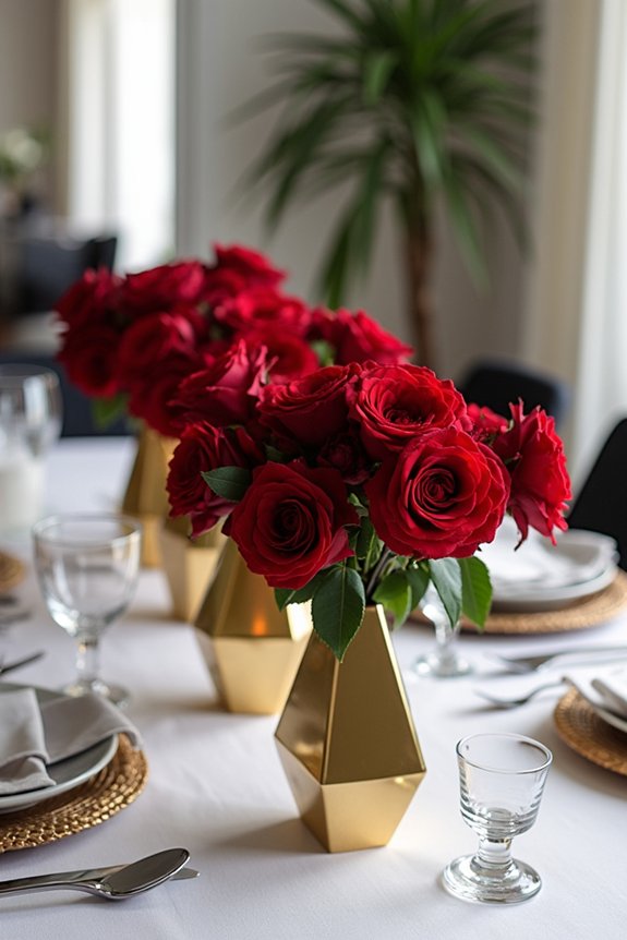 metallic geometric red centerpieces