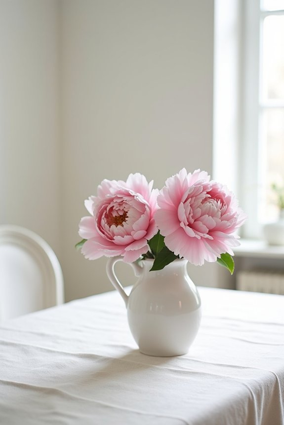 minimalist peonies with linen