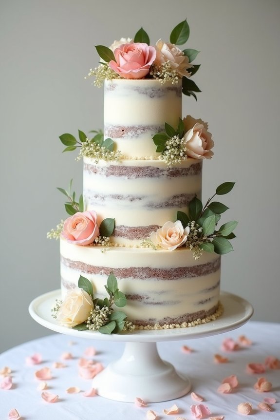naked cake with flowers