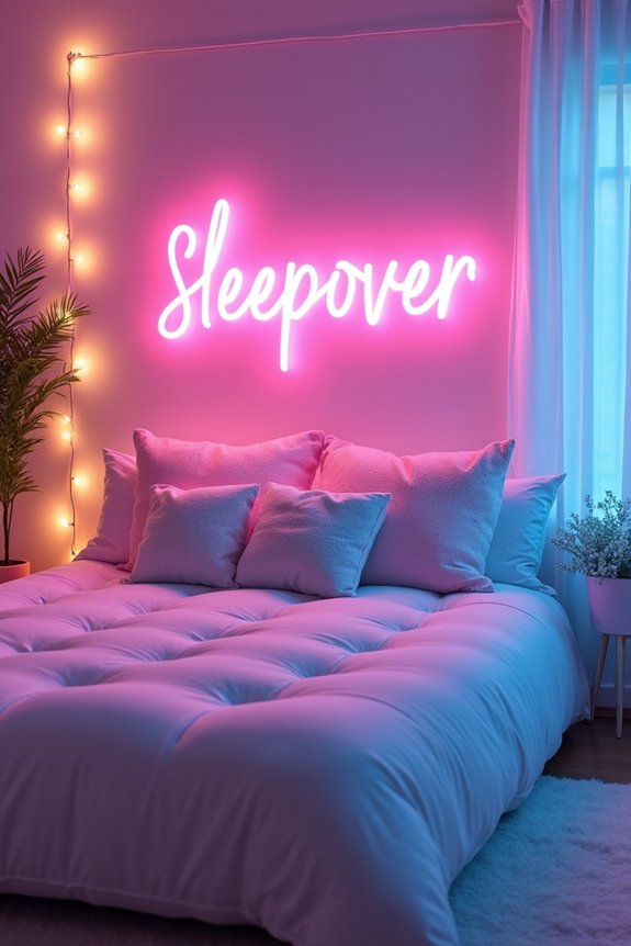 neon signs enhance sleepover ambiance