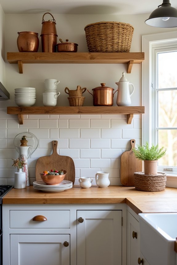 open shelves with warm lighting