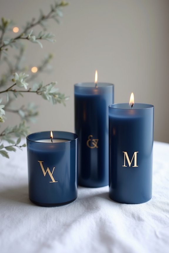 personalized navy monogrammed candles