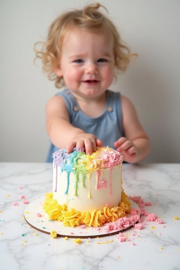 rainbow smash cake celebration
