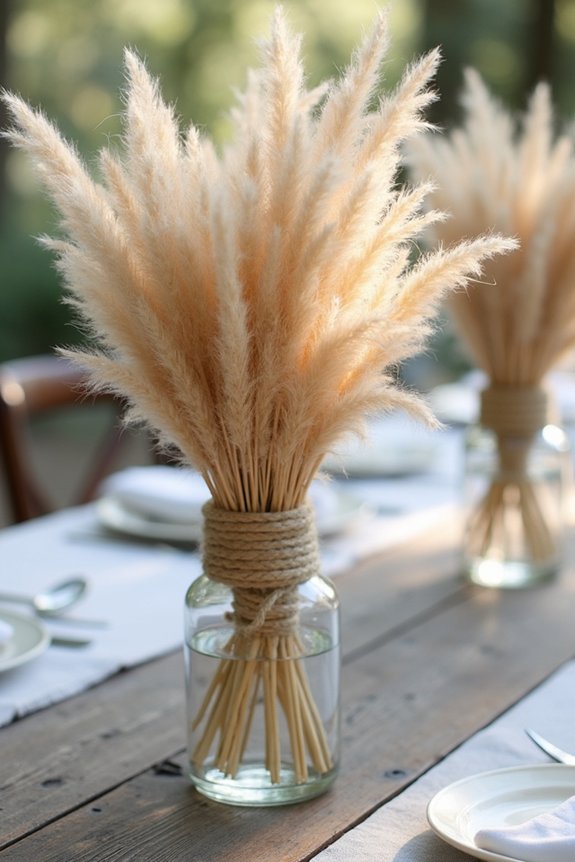 rope vases with pampas