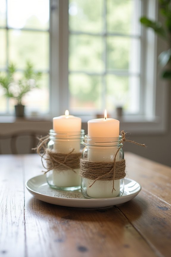 rustic candle jar centerpieces