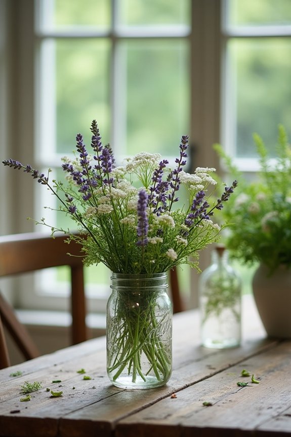 rustic wildflower centerpiece jars