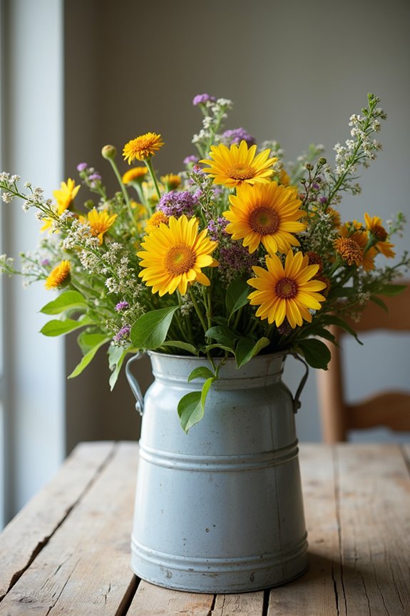 seasonal metal bucket arrangements