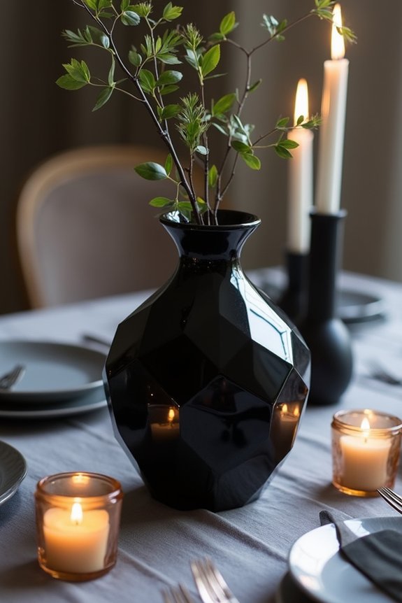 sophisticated black centerpiece decor