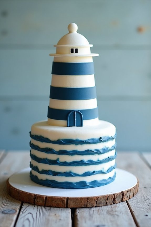striped lighthouse cake creation