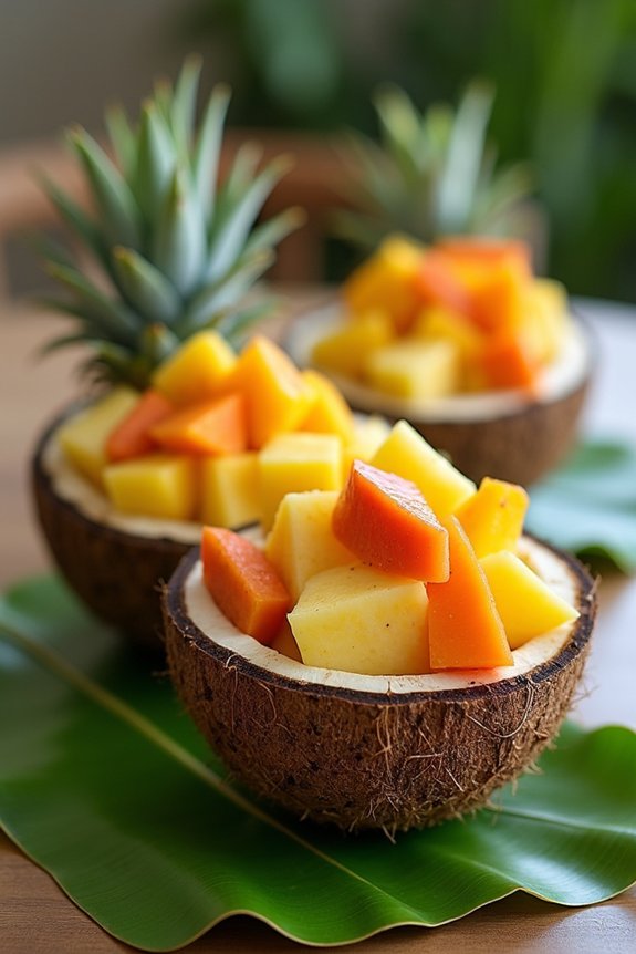 tropical fruit in coconuts