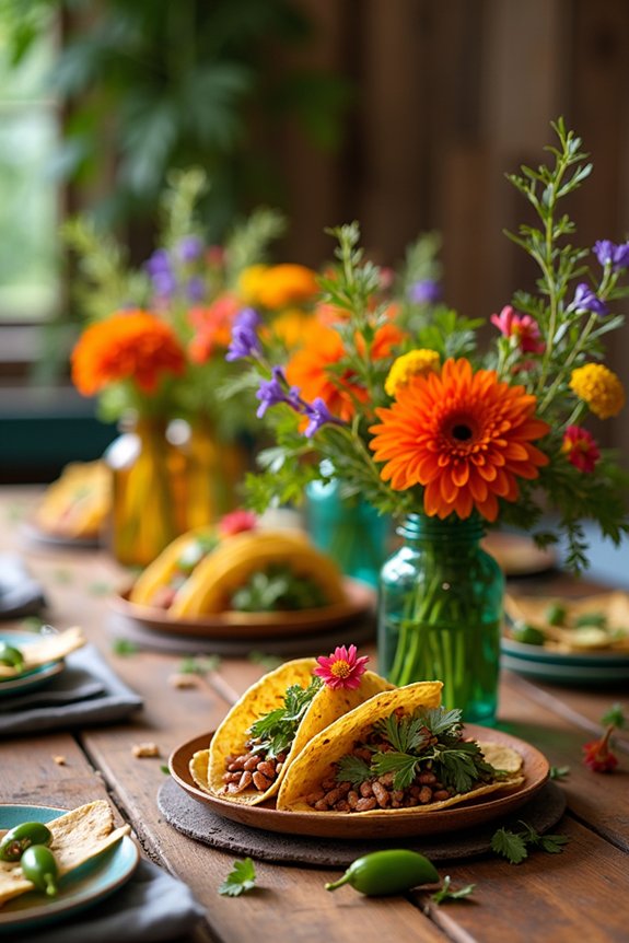 vibrant floral taco centerpieces